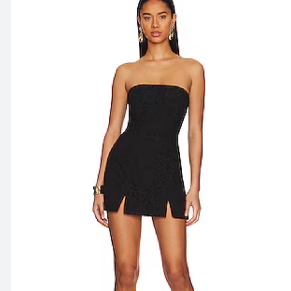 Rumer Black Sienna Eyelet Strapless Two‎ Small Slit Front Detail Sexy Dress XS